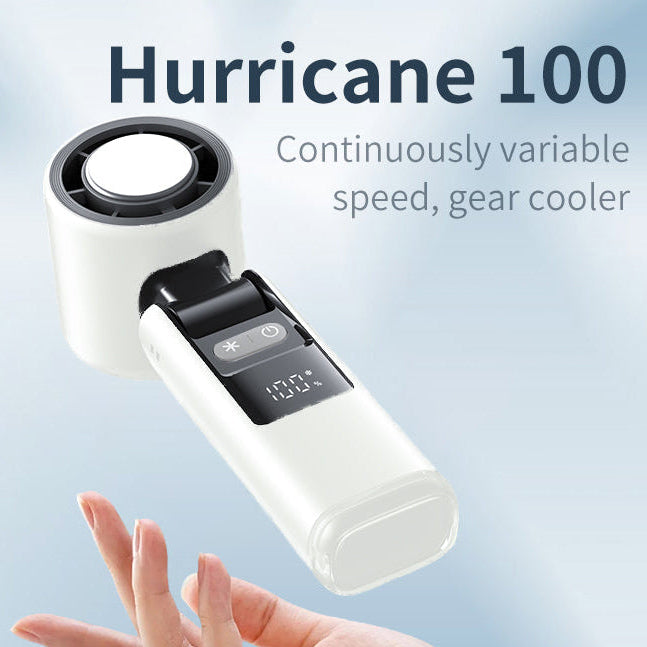 White and black cooler with 'Hurricane 100' text on a light blue background